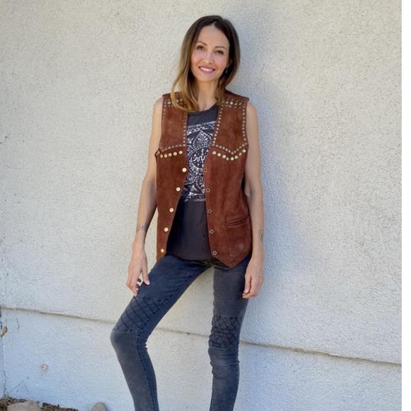 Rare New FREE PEOPLE Understated Brown Leather Western Snap Front Vest Medium - Picture 14 of 14